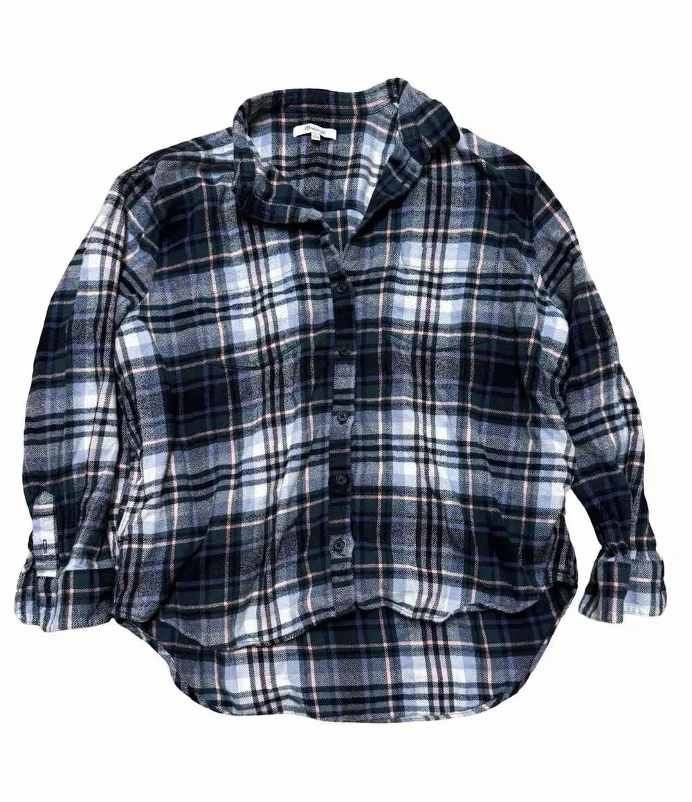 Madewell Flannel Shirt Men’s L Regular Plaid Blue White Gray Cotton Button